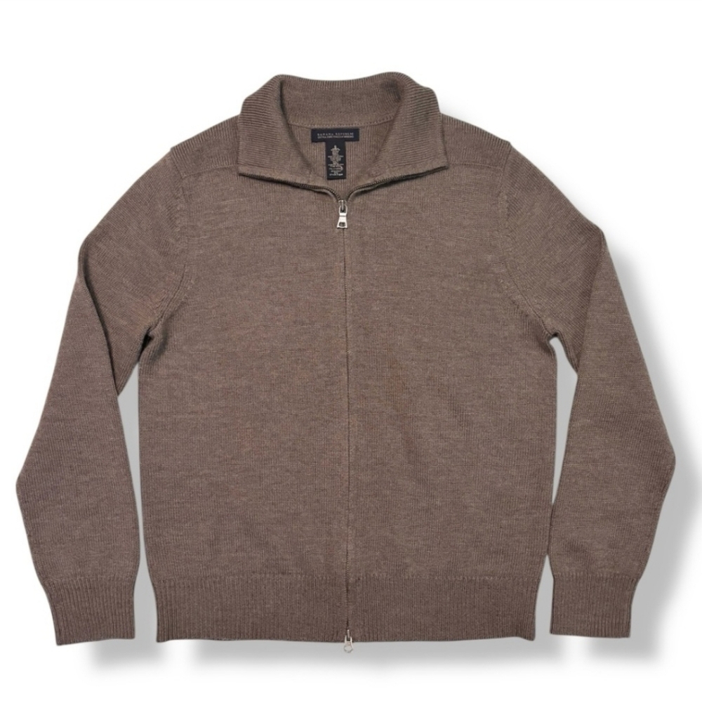 BANANA REPUBLIC Brown Extra Fine Merino Wool Full Zipper Cardigan Sweater